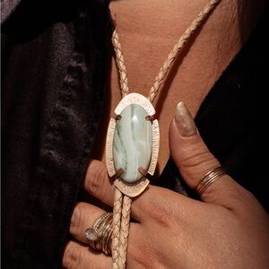 GREEN LACE AGATE BOLO TIE